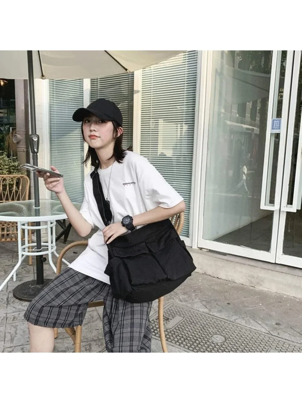Women's Black Travel Canvas Zipper Crossbody Shoulder Laptop Bag